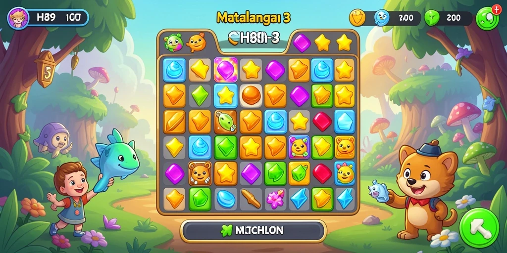 Screenshot H89 menampilkan serunya gameplay Match-3 yang mengasyikkan.
