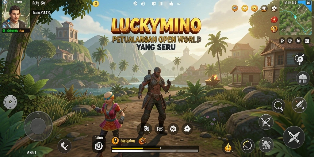 Tampilan gameplay <strong>LUCKYMINO</strong> dalam dunia Open World yang luas.