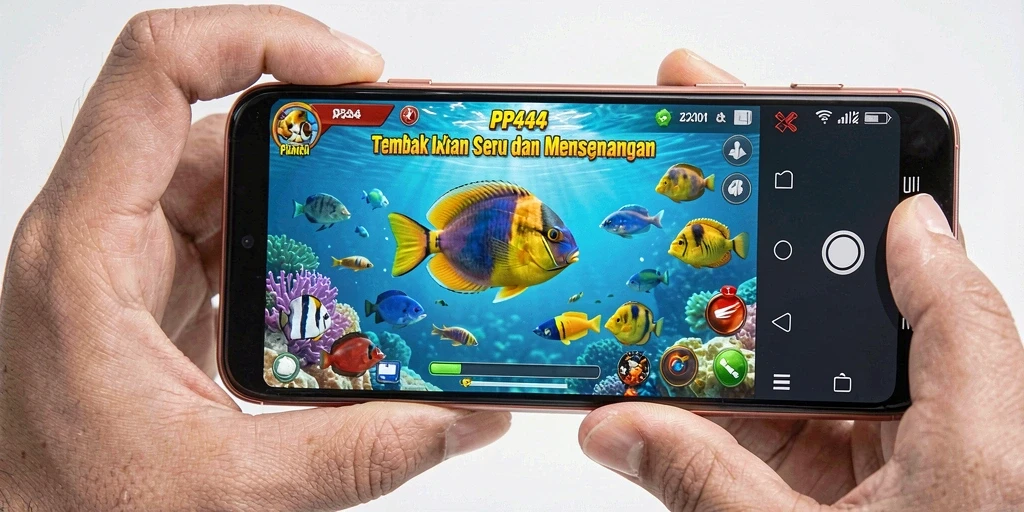 Screenshot gameplay PP444 dengan ikan berwarna-warni yang menarik.